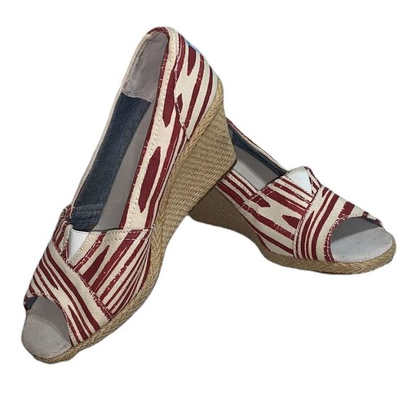 Toms Shoes - Toms Canvas Espadrille Peep Toe Wedges Size W11